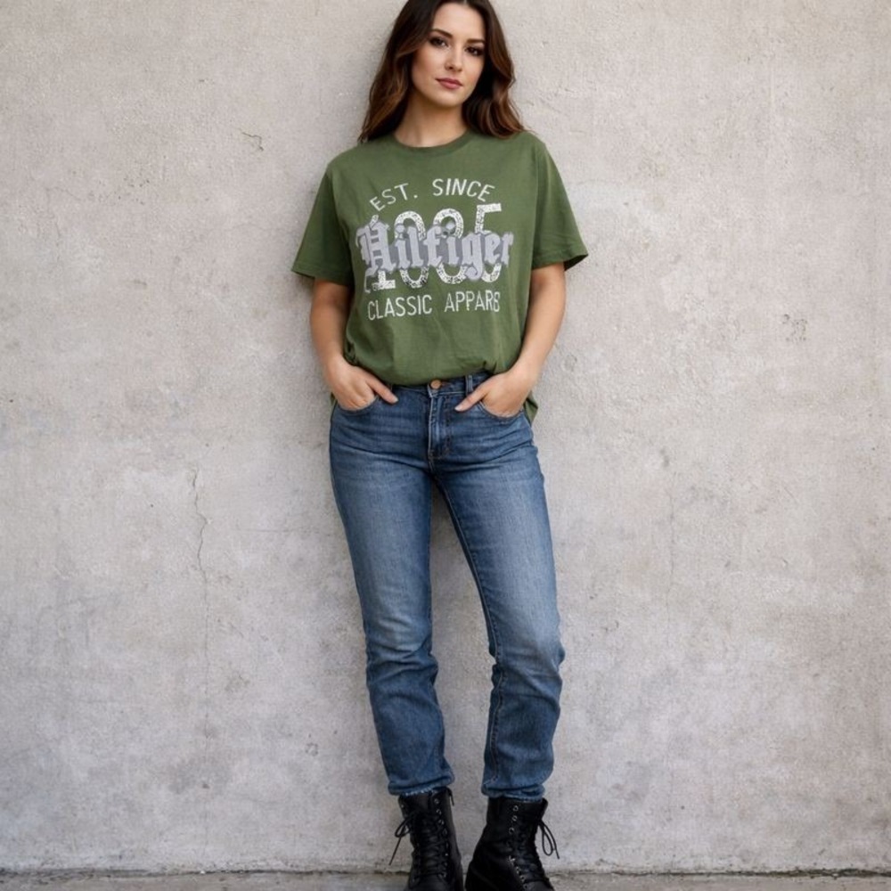 Tommy Hilfiger Tee Shirt Large Logo Women sz XS / S Rock Grunge Short Sleeve